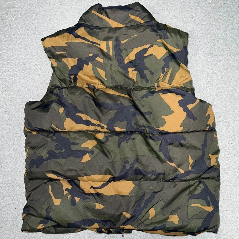 Old Navy Puffer Vest Youth Sz S (6-7) Green Brown Camo Quilted Zip Up Sleeveless
